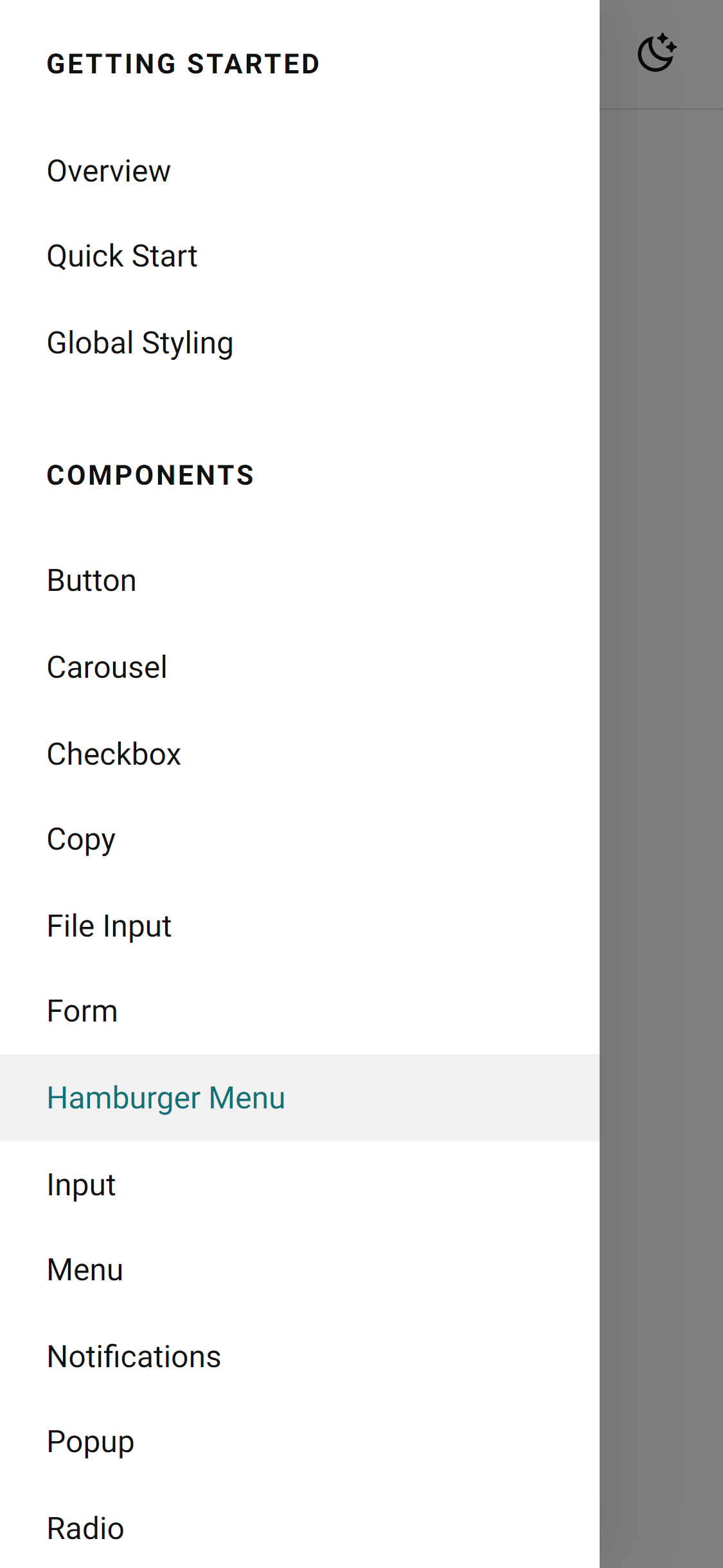 Hamburger menu opened